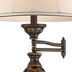 Kathy Ireland Mulholland Rustic Vintage Swing Arm Floor Lamp Standing 61" Tall Bronze Marble Font Ivory Faux Silk Drum Shade Decor for Living Room Reading House Bedroom Home Family Office