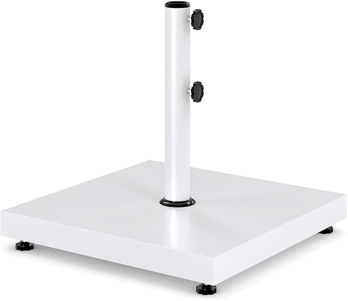 Sundale Outdoor Umbrella Base 42lbs with Stainless Steel Umbrella Tube, Heavy Duty Square Metal Built-in Cement Umbrella Stand, White