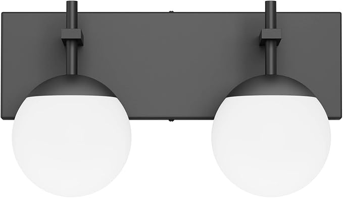 Ralbay Matte Black Bathroom Wall Light Fitures 2-Light Mid Century Modern Bathroom Lighting Black Milky Glass Globe Vanity Light for Bathroom