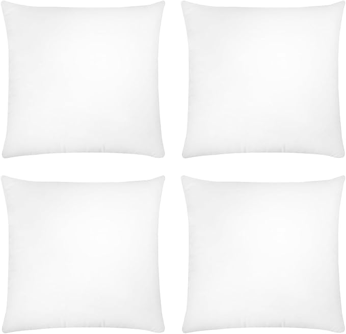 Covers & All Throw Pillow Inserts Only Pack of 4, Durable Soft Square 12 x 12 Inches 65 GSM Non-Woven Fabric with 15D Silicon Fiber Filling, Universal uses for Home Decor Office Indoor Outdoor