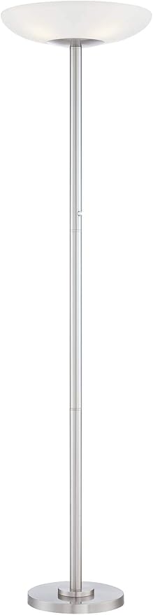 Possini Euro Design Meridian Modern Torchiere Floor Lamp Standing LED 4-Light 72" Tall Brushed Nickel Silver White Frosted Glass Shade Decor for Living Room Reading House Bedroom Office