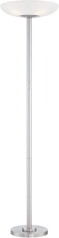 Possini Euro Design Meridian Modern Torchiere Floor Lamp Standing LED 4-Light 72" Tall Brushed Nickel Silver White Frosted Glass Shade Decor for Living Room Reading House Bedroom Office