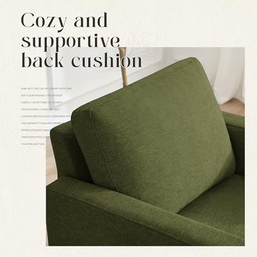 Mid-Century Accent Chair, Comfy Upholstered Reading Accent Chairs for Bedroom, Modern Linen Fabric Armchair for Living Room, Single Sofa Chair with Wood Legs (Green, 2 Pack)