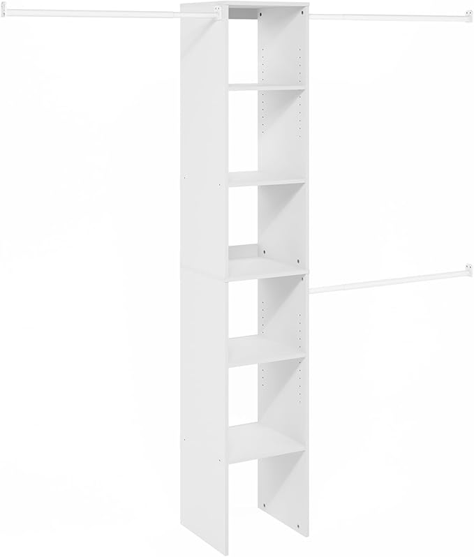 Furinno FANO Closet Organizers and Storage, Closet Storage Organizer with 3 Hanging Bars, Wardrobe Closet Shelf Towers, for Wardrobe, Bedroom, Living Room, White