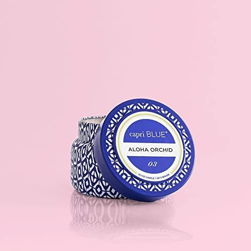 Capri Blue Printed Travel Tin Jar Candle - Luxury Tropical Scented Candles for Home - Long Lasting Soy Wax Blend - Decorative Jar for Home Decor Gift (Aloha Orchid, 8.5 oz)