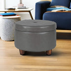 HomePop Round Leatherette Storage Ottoman with Lid, Charcoal Grey Large