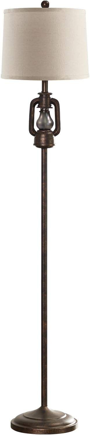 63'' Farmhouse Lantern Floor Lamp for Living Room with 2 Light Sources, Rustic Vintage Resin Tall Standing Lamp with Glass Night Light for Bedroom Office Study Room, Bulb Included (Bronze)