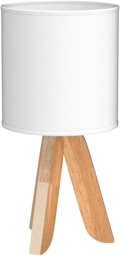 Small Table Lamp, Cute Kids Desk Lamp with Fabric Shade Wood Tripod Base Nightstand Lamp for Kids, Office, Study Room, Bedroom, Dorm, Coffee Table (White)