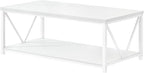 EXCEFUR White Coffee Table with Storage Shelf, Modern Rustic Wood and Metal Center Table for Living Room, 47 Inch