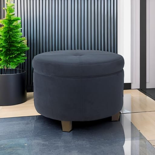 HomePop Large Velvet Storage Ottoman - Navy