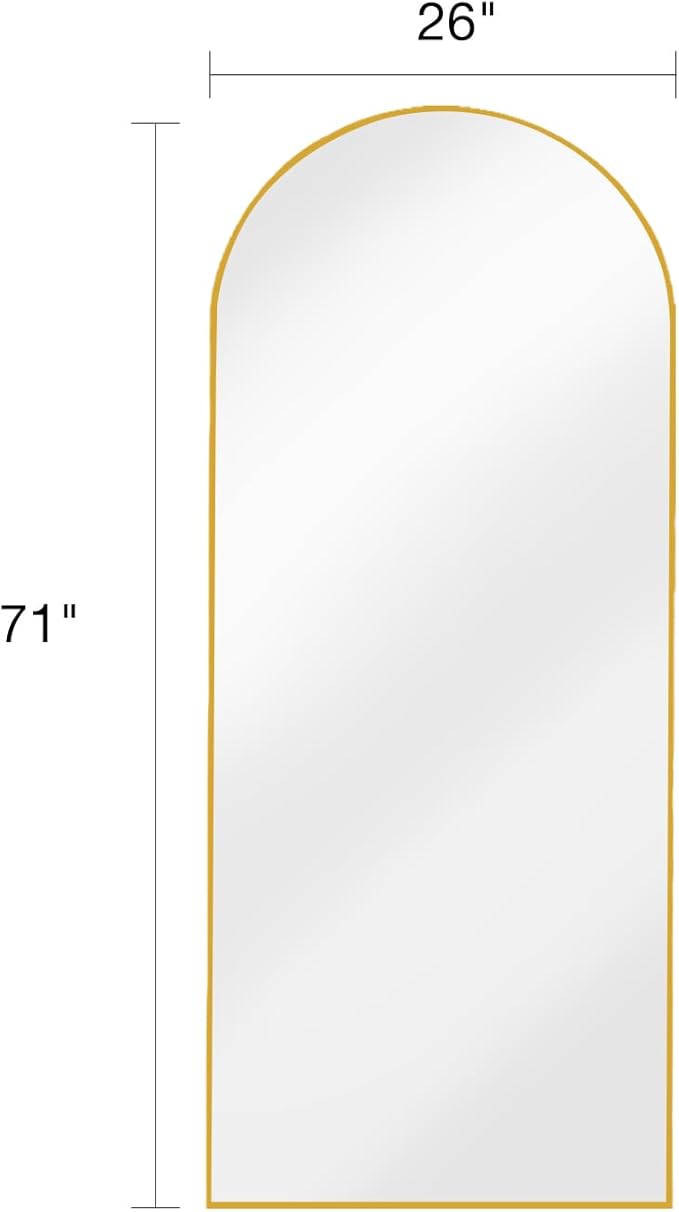 Arched Full Length Mirror, Floor Mirror with Stand, 71"x26" Large Wall Mirror Full Length, Body Floor Mirror, Wall Mounted for Bedroom, Gold