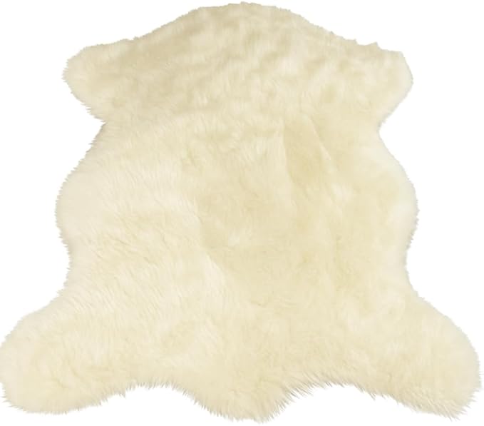 Silky Soft Faux Fur Rug, 5 ft. x 7 ft. Ivory Fluffy Rug, Made in France, Sheepskin Area Rug, Shaggy Rug for Living Room, Bedroom, Kid's Room, or Nursery, Home Décor Accent with with Non-Slip Backing