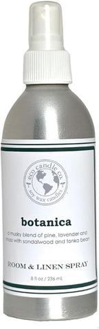 ECO CANDLE CO. Room & Linen Spray, Botanica, 8 oz. - Scents of Pine, Lavender, & Moss - Recycled Aluminum Bottle, No Propellents, Pump Top, All Natural Ingredients