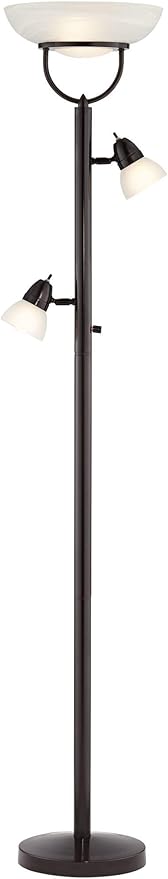 360 Lighting Modern Industrial Torchiere Floor Lamp 3-in-1 Design 70" Tall Tiger Bronze Brown Metal White Glass Dome Shade Decor for Living Room Reading House Bedroom Family Home Office
