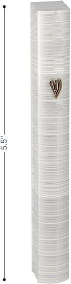 My Daily Styles Aluminum Silver-Tone White Stripes Classic Shin Mezuzah Case, 5"