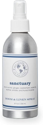 ECO CANDLE CO. Room & Linen Spray, Sanctuary, 8 oz. - Scents Of Black Orchid, Ginger, Cardamom, Lily, Leather, Amber, & Kyara - Recycled Aluminum Bottle, No Propellents, Pump Top, All Natural