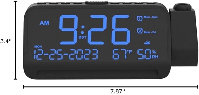 Mesqool Projection Alarm Clock for Bedroom Ceiling, Digital Clock Projector with Weekday/Weekend Mode, Date, Temperature, Humidity, Type-C USB Charger, Snooze, Dual Alarms, Dimmer,12/24H