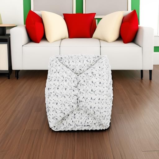 Asuprui Grey Pouf Ottoman Unstuffed Foot Rest 20x20x12 Inches Round Ottoman Pouf NO Filler Floor Poof Bean Bag Chair Foldable Floor Chair Storage for Living Room Bedroom Light Grey Cover ONLY
