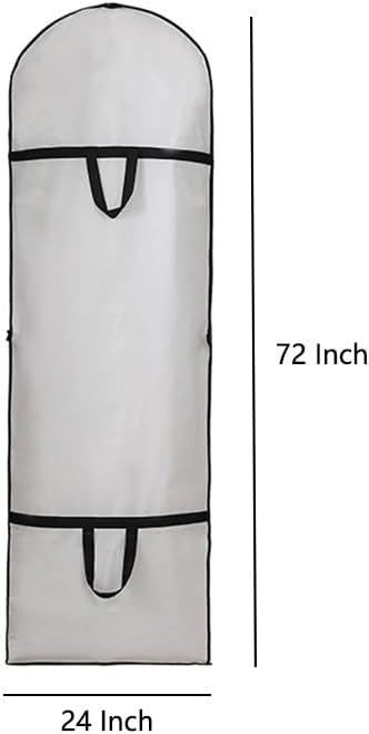 72" Wedding Dress Garment Bags Foldable Dress Bag for Long Gowns Traveling Protector Cover for Hanging Clothes with Zipper (White)