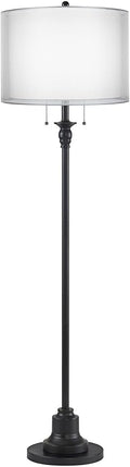 360 Lighting Dyna Traditional 58" Tall 2-Light Standing Floor Lamp Skinny Pole Pull Chain Black Finish Living Room Bedroom House Reading Office Home Decor Entryway Dining Silver Sheer Shade