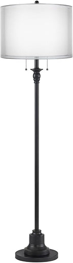 360 Lighting Dyna Traditional 58" Tall 2-Light Standing Floor Lamp Skinny Pole Pull Chain Black Finish Living Room Bedroom House Reading Office Home Decor Entryway Dining Silver Sheer Shade