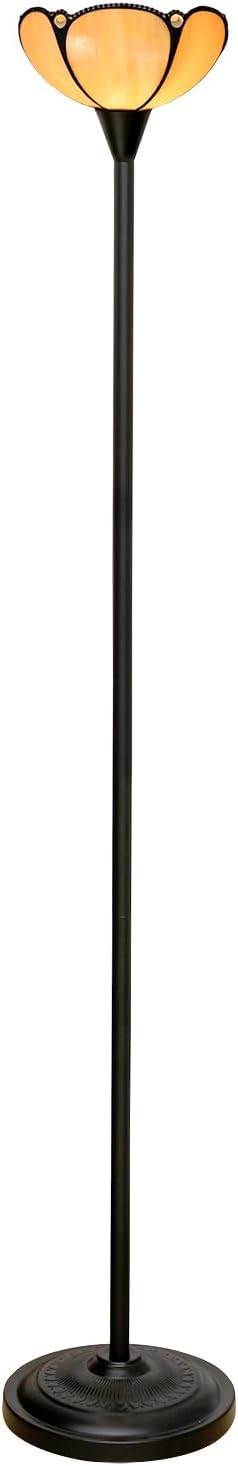 Tiffany Floor Lamp Yellow Stained Glass Tochiere Lamp Vintage 61 inches Tall Pole Standing Lamp with Foot Switch Tiffany Style Corner Light for Home Office