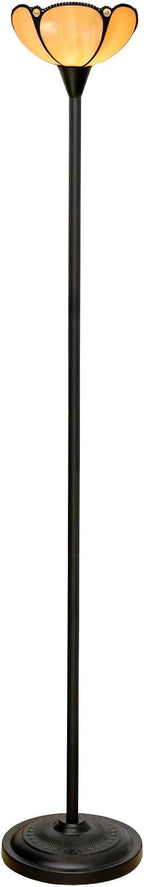 Tiffany Floor Lamp Yellow Stained Glass Tochiere Lamp Vintage 61 inches Tall Pole Standing Lamp with Foot Switch Tiffany Style Corner Light for Home Office