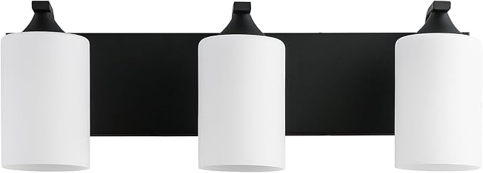 Bathroom Vanity Light Fixtures,3-Light Matte Black Bathroom Lighting Fixtures Over Mirror with Milk White Glass Shades Modern Farmhouse Vanity Lights Wall Sconces