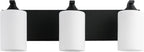 Bathroom Vanity Light Fixtures,3-Light Matte Black Bathroom Lighting Fixtures Over Mirror with Milk White Glass Shades Modern Farmhouse Vanity Lights Wall Sconces
