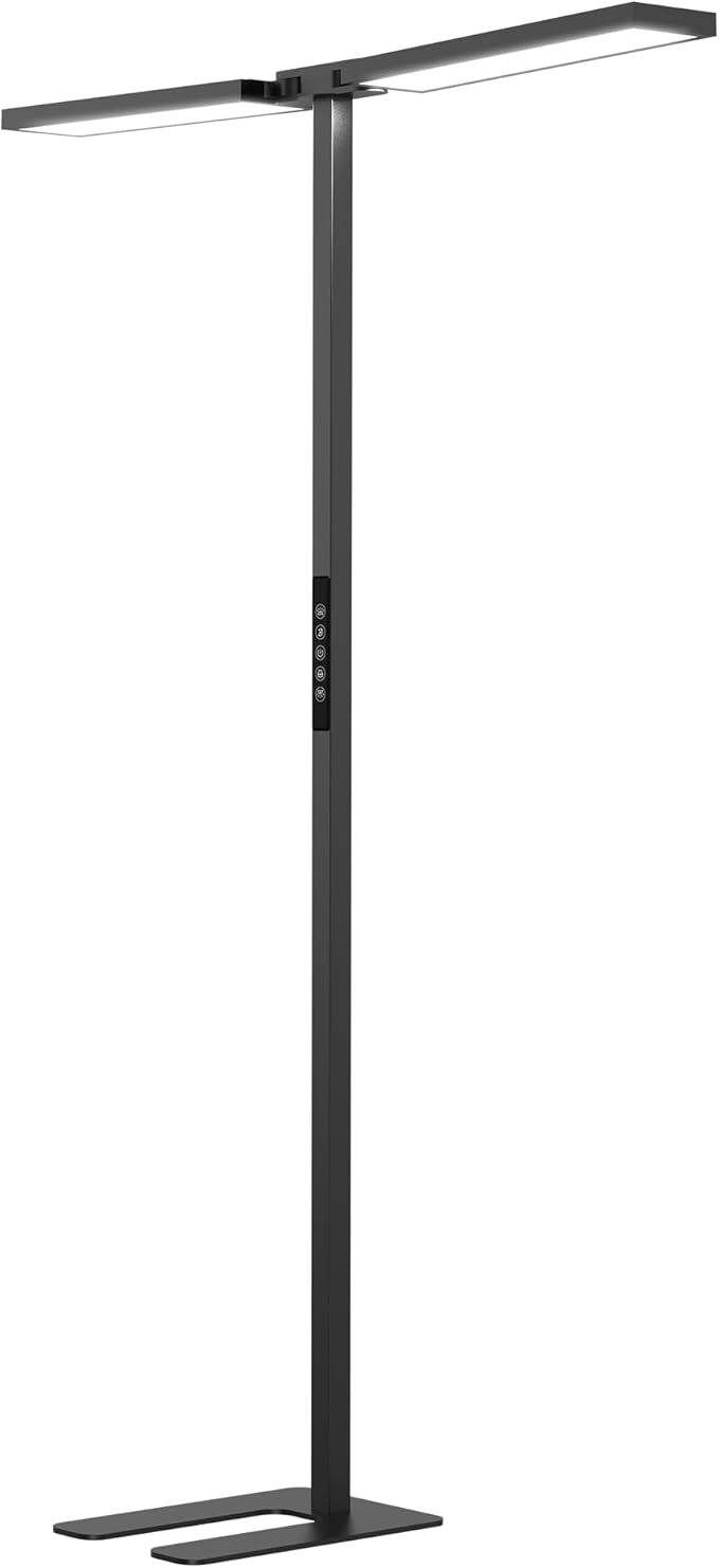 CHICLUX 80'' LED Floor Lamp, 120W Modern Free-Standing Lamp with 2 Adjustable Lamp Heads, Dimmable Eye Caring Floor Lamp for Living Room, Bedroom, Study Room, Office, 4000K Natural Daylight, Black