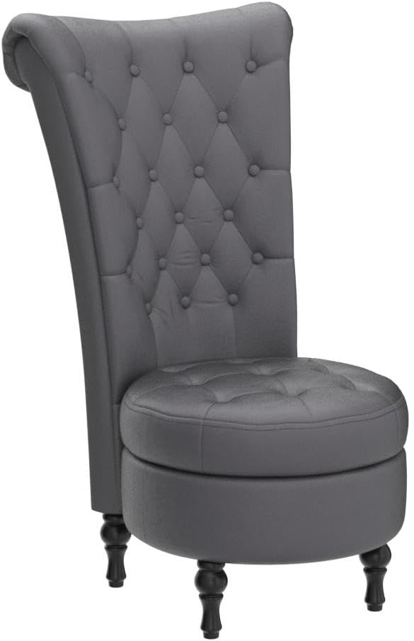 Royal High-Back Velvet Accent Chair for Vanity with Storage and Luxurious Upholstery, Retro Design and Versatile Usage for Livingroom, Bedroom, Lounge and Office, Grey