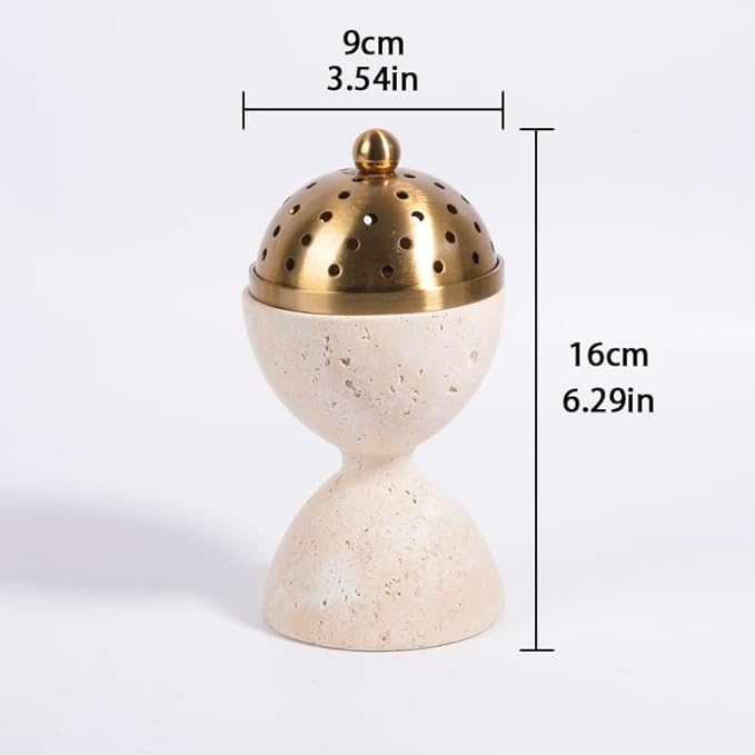 Natural Marble Incense Burner with Brass Accents 6.29 x 3.54 inches Multi-Purpose Holder for Cones/Sticks/Sage, Home Decor & Relaxation (Black)