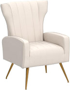 Modern Velvet Accent Chair, Channel Tufted Bedroom, Office or Living Room Furniture with Elegant Metal Legs, 26" Wide Armchair, Beige