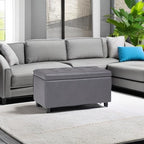 SIMPLIHOME Cosmopolitan Storage Ottoman - 34 inch Wide Upholstered Vegan Leather Rectangle Storage Ottoman Bench in Stone Grey, Transitional Tufted Ottoman for Living Room or Entryway with Lift-Up Lid