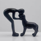 Human and Dog Statue Decoration, Cute Pet Sculpture Home Decor Tabletop Ornament Figurines Office Living Room Bedroom Home, for Dog Lovers Friends Family Decoration, Black Color