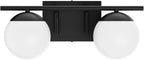 Ralbay Black Mid Century Modern 2-Light Bathroom Vanity Light Fixtures with Matte Black Milky Glass Globe