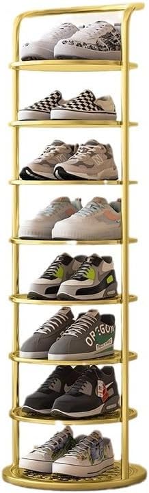 Bamboo Shoe Rack Organizer, 2-10 Tiers, Natural or Tea Color, No-Tool Assembly, Foldable Storage Shelf (Round Eight Layer Black)