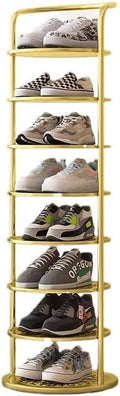 Bamboo Shoe Rack Organizer, 2-10 Tiers, Natural or Tea Color, No-Tool Assembly, Foldable Storage Shelf (Round Eight Layer Black)