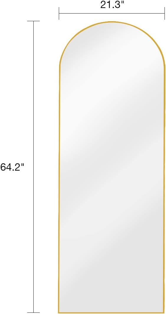 Arched Full Length Mirror, Floor Mirror with Stand, 64"x21", Wall Mirror Full Length, Gold Floor Length Mirror, Gold