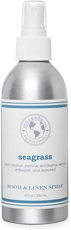 ECO CANDLE CO. Room & Linen Spray, Seagrass, 8 oz. - Scents Of Coconut, Jasmine, Eucalyptus, Vetiver, Driftwood, & Seaweed - Recycled Aluminum Bottle, No Propellents, Pump Top, All Natural