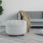 Homepop Home Decor | Button Tufted Woven Round Storage Ottoman | Ottoman with Storage for Living Room & Bedroom (Light Blue)