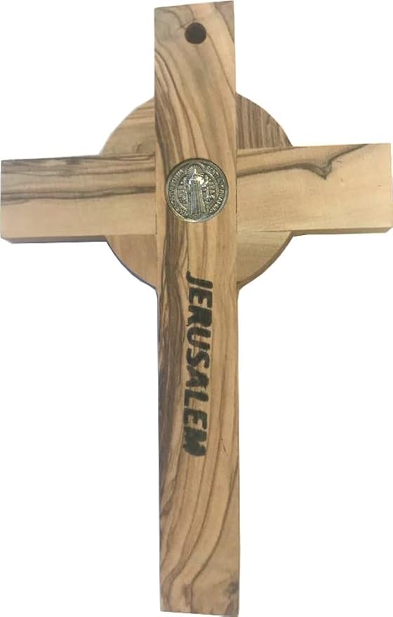 Holy Land Market Catholic Celtic Saint Benedict Olive Wood Crucifix (6.5 Inches)