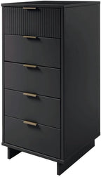 Manhattan Comfort Granville 24-Inch Modern Tall Dresser with 5 Full Extension Soft Close Drawers, Textured Ribbed Lines Design Made of Solid Wood with Gold Accent, TV Stand for Bedroom, Dark Grey