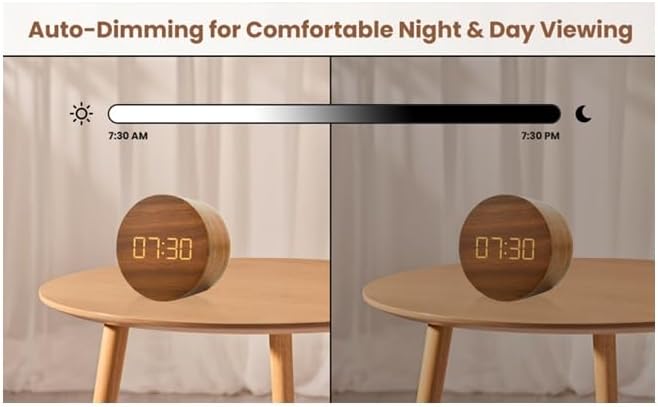 Wooden Alarm Clock Led Aesthetic Modern Alarm Digital Led Light for Desk with Large Display Elegant Aesthetic Gift (White)