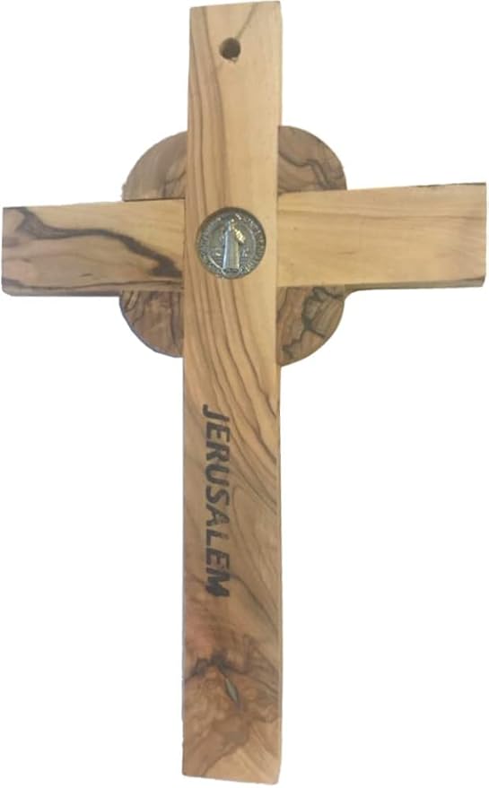 Holy Land Market Catholic Celtic Saint Benedict Olive Wood Crucifix (8 Inches)