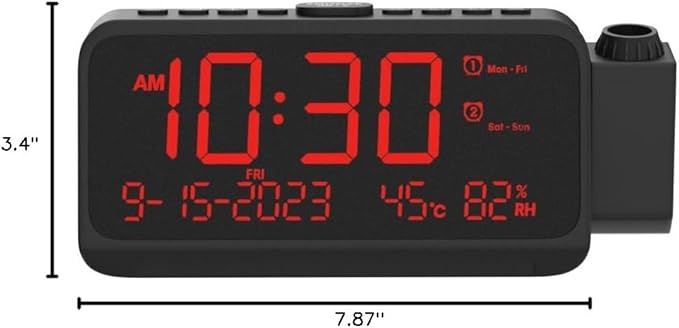 Roxicosly Projection Alarm Clock for Bedroom Ceiling, 118 dB Super Loud for Heavy Sleepers, 6.7" Large Digital Dimmable Display with Day Date Indoor Temp Humidity, Dual Alarms Adjustable Volume