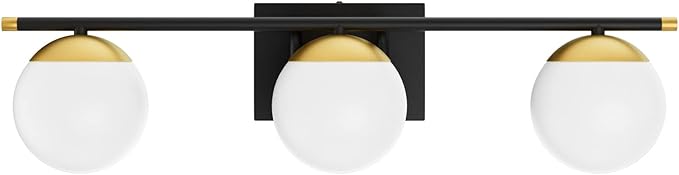 Ralbay Black and Gold Bathroom Lights 3-Light Mid Century Modern Milky Glass Black and Gold Vanity Lights for Bathroom