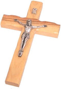 Holy Land Market Olive Wood Cross from Bethlehem - Hand Carved Crucifix with Certificate & Lord's Prayer Card, 6 Inch