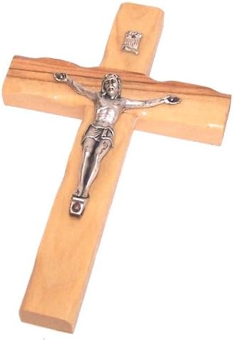 Holy Land Market Olive Wood Cross from Bethlehem - Hand Carved Crucifix with Certificate & Lord's Prayer Card, 6 Inch
