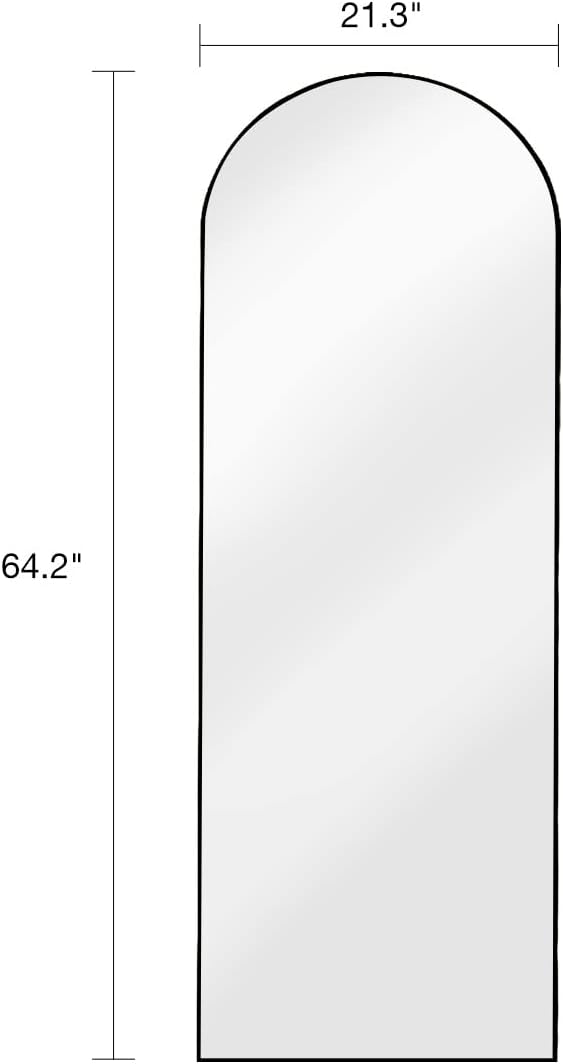 Arched Full Length Mirror, Floor Mirror with Stand, 64"x21" Large Mirror, Wall Mirror Full Length, Black Floor Length Mirror, Body Floor Mirror, Wall Mounted Mirror for Bedroom, Black